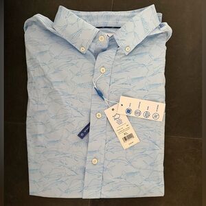 Southern Tide M SS IC Game Fish Sportshirt  Light Blue Fish Print Men's Shirt